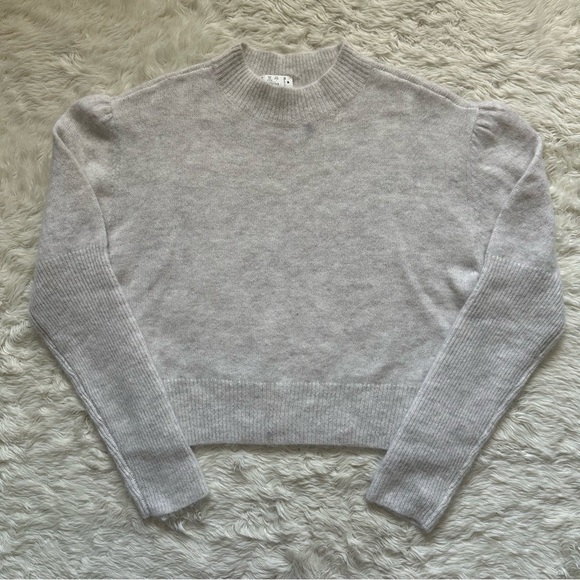 Madewell Sweater Alpaca-Blend Mockneck Puff Sleeve Hthr Alabaster L NWT New - Picture 2 of 13